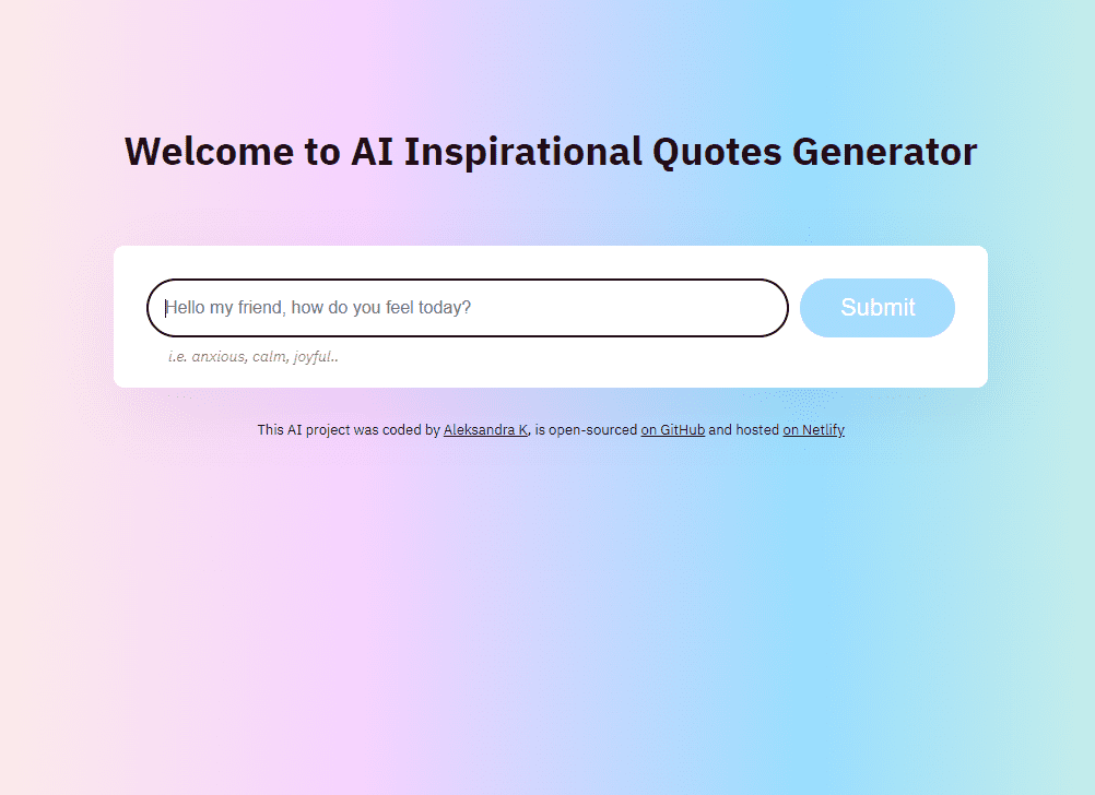 AI Motivational quotes generator preview